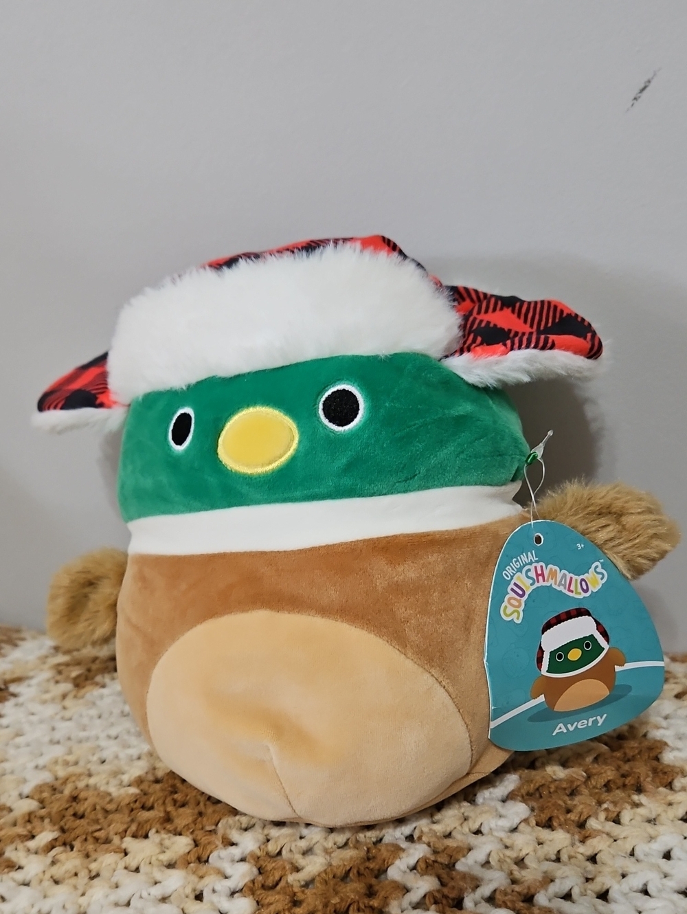 Squishmallows Avery Plush - Green, Brown, Cream with Festive Hat